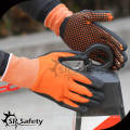 15 Gauge gestrickt Nylon & Spandex beschichtet Mikro Schaum Nitril Handschuhe, orange Nitril Punkte auf Palme